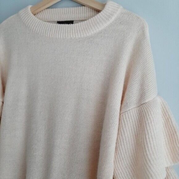 LUMIERE NEW Ruffle Sleeve Pullover Sweater Knit Top Blush Pink Sz M - Picture 5 of 13